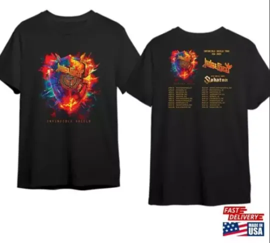Discover Judas Priest' Invincible' Shield' 2024 Tour Shirt Concert Us T-Shirt Double side