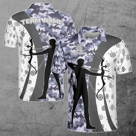Discover Custom Name Team Name Target Archery Camo Pattern Men's Polo Shirt