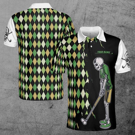 Discover Custom Name Funny Golf Zombie Argile Men's Polo Shirt