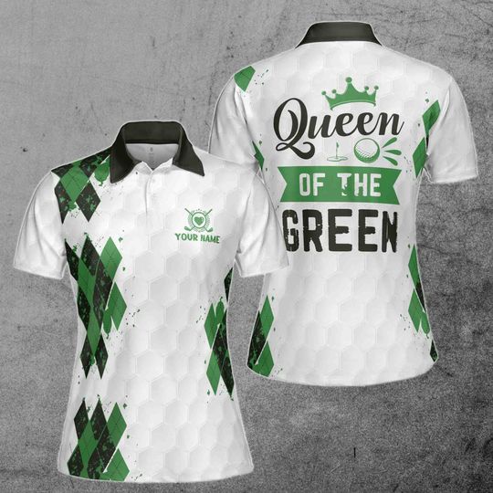 Discover Custom Name Argyle Queen of The Green Golf Women's Polo Shirt