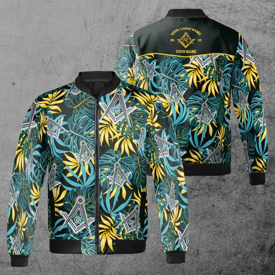 Discover Customize Name Masonic Freemasonry Lodge Tropical Plants Bomber Jacket