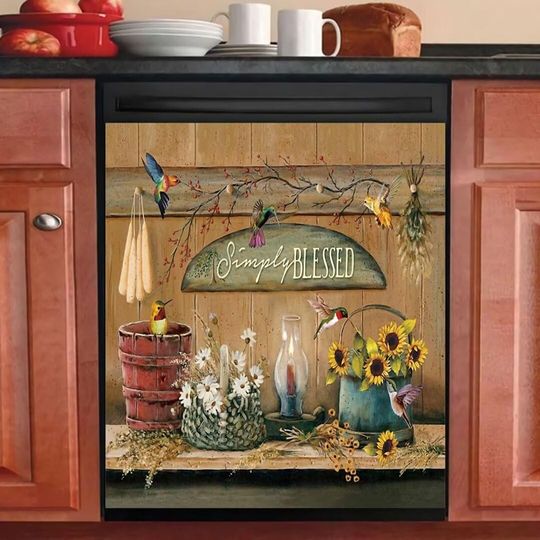 Discover Dishwasher Cover Floral, Vintage Dark Flower Kitchen Dishwasher Cover Vinyl Decal Sticker
