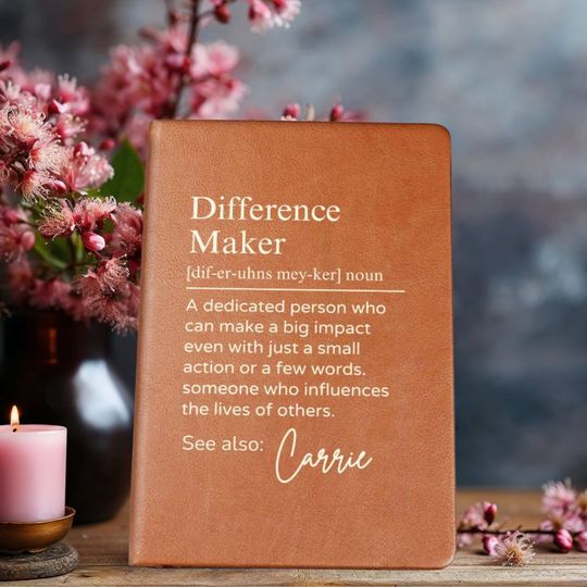 Discover Personalized Difference Maker Journal Engraved Leather Cover Notebook, Coworker Gifts