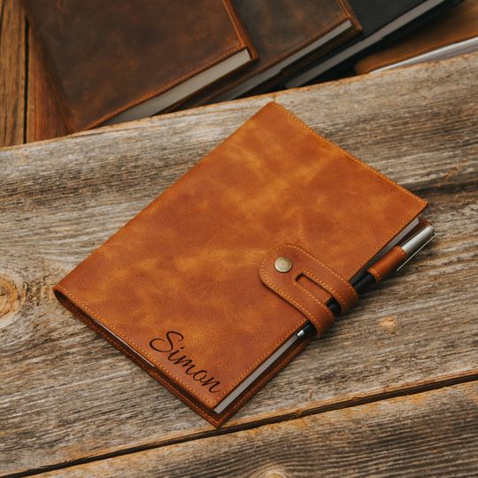 Discover Personalized Engraved Leather Cover Notebook, Graduation gifts