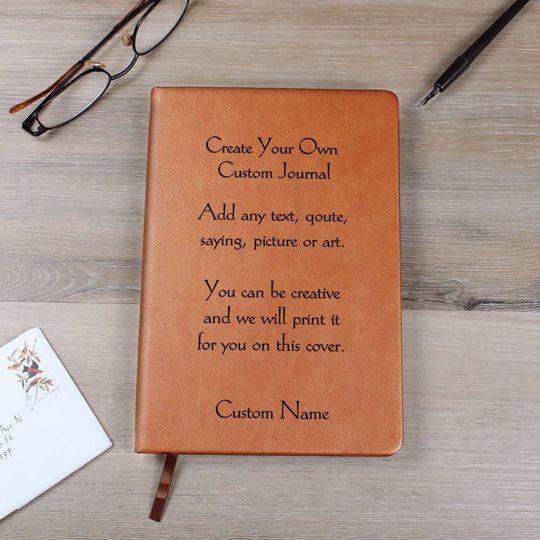 Discover Personalized Engraved Leather Cover Notebook, Custom Notebook Text & Name