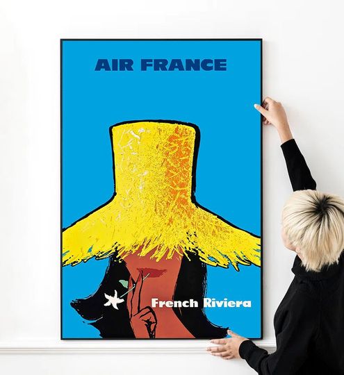 Discover Air France - French Riviera Vintage Airline Travel Poster