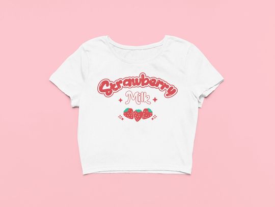 Discover Strawberry Milk Crop Top | Cute Fitted Graphic Crop Top