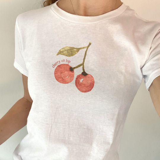 Discover Cherry Y2K Baby Tee, 90s Crop Top, Y2K Clothing Crop Top