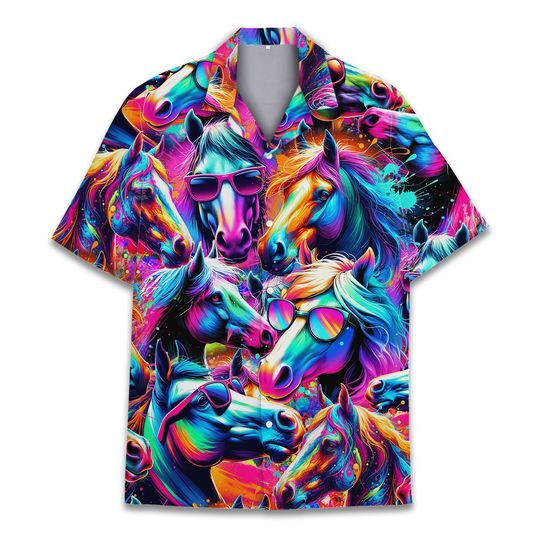 Discover Colorful Horse Hawaiian Shirt for Men Women, Animal Print Men Casual Shirt