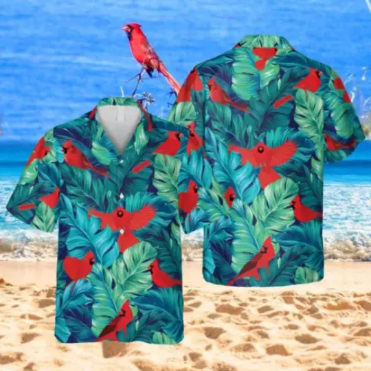 Discover Cardinal Birds Tropical Leaves 3D Hawaii Shirt Mother Day Gift