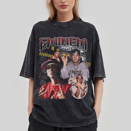 Discover Eminem Washed T-Shirt, Rapper Homage Graphic Unisex T-Shirt