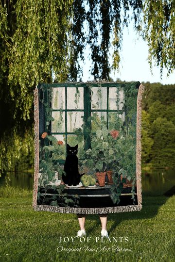 Discover Botanical Cat Van Gogh Throw Blanket