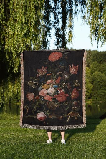 Discover Floral Gothic Woven Blanket: Vintage Floral Painting Woven Blanket
