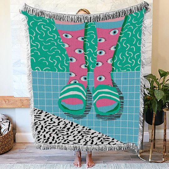 Discover Vintage Shoe Pattern Woven Blanket, Creative Art Decorative Blanket
