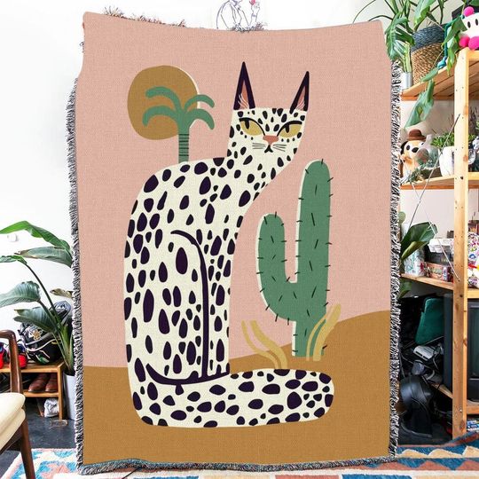 Discover Vintage Tropical Cheetah Woven Blanket, Housewarming Gift