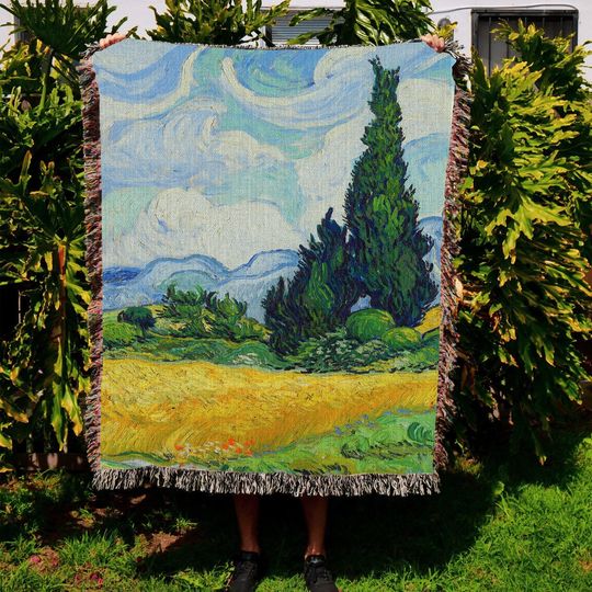 Discover Van Gogh Green Wheat Field And Cypress Woven Blanket