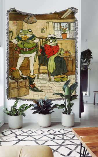 Discover Elderly Frogs Woven Blanket, Gift for Grandparents and Cottagecore Decor