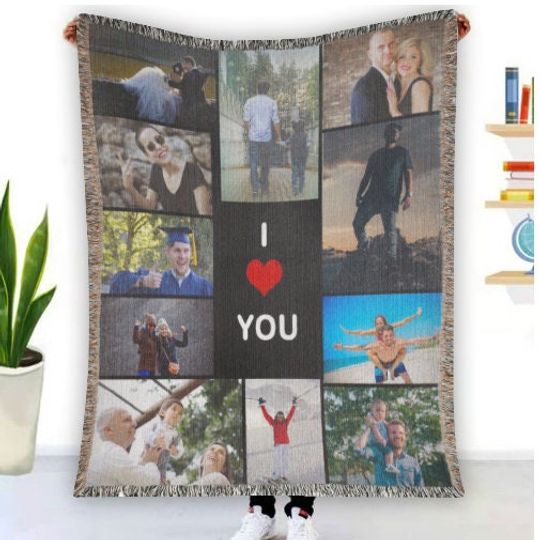 Discover Personalized Photo Woven Blanket, Custom Tapestry Collage