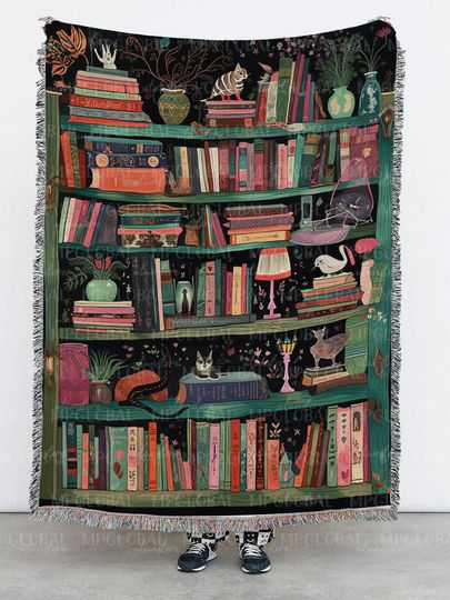 Discover Witchcraft Bookshelf Cotton Blanket, Halloween Witchy Woven Throw
