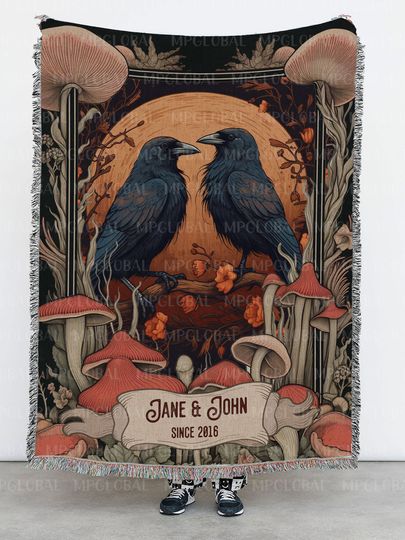 Discover Goth Crowcore Wedding Woven, Forestcore Raven Tapestry, Anniversary Crow Birds Tapestry