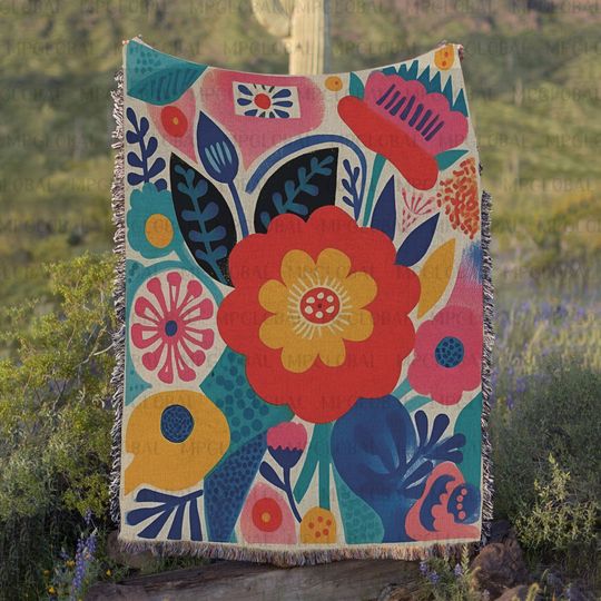 Discover Wildflowers Hawaii Abstract Woven Blanket, Floral Matisse Blanket