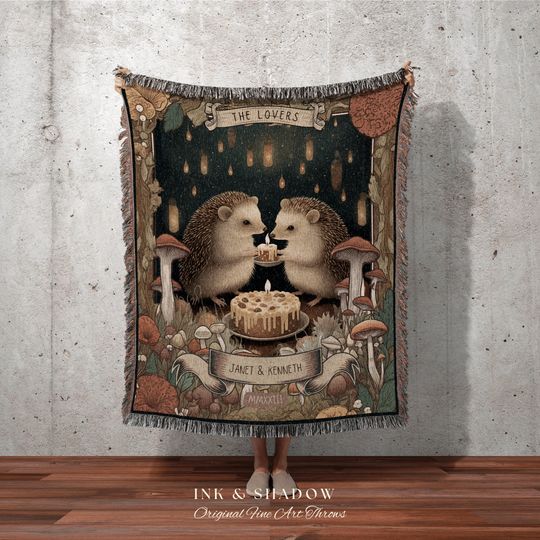 Discover Cute Animal Tpestry Custom | Couples Custom Cotton Woven Throw Cute Hedgehog Blanket