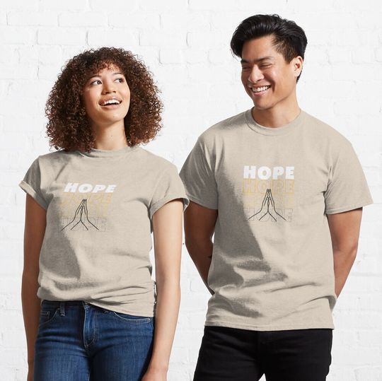Discover Hope Quote With Praying Hands in Beige Classic T-Shirt