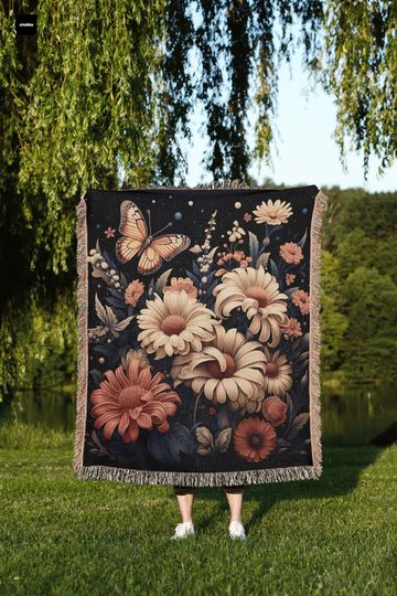 Discover Floral Butterfly Throw Blanket: Botanical Butterfly Woven