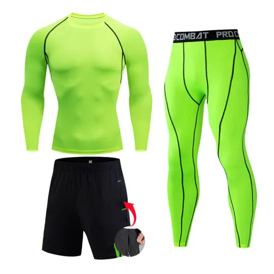 Discover Men's Compression Sportswear Suits Gym Tights Training Clothes Workout
