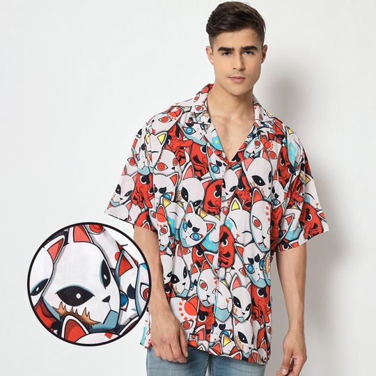 Discover Anime Shirts, Unisex Kitsune Masks Anime Inspired Hawaiian Shirt