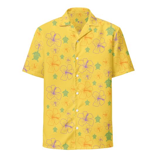 Discover Yellow Hawaiian Button Up Shirt Turtles Floral Unisex