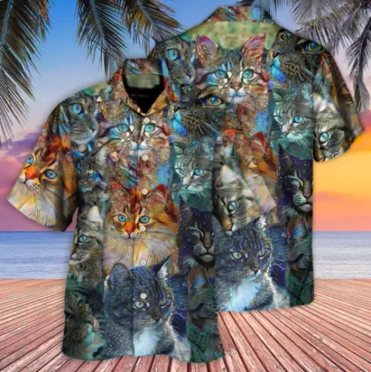 Discover Cat Glass Art Colorful Cat Lover 3D Hawaii Shirt