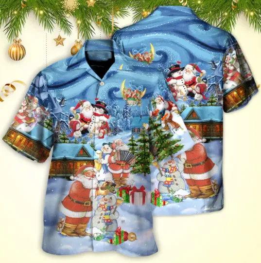 Discover Christmas Santa And Snowman Best Friends 3D Hawaii Shirt