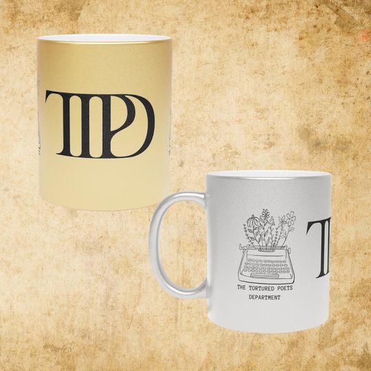 Discover TTPD Mug Metallic Silver Gold, Music Eras Tortured Poets Coffee Cup