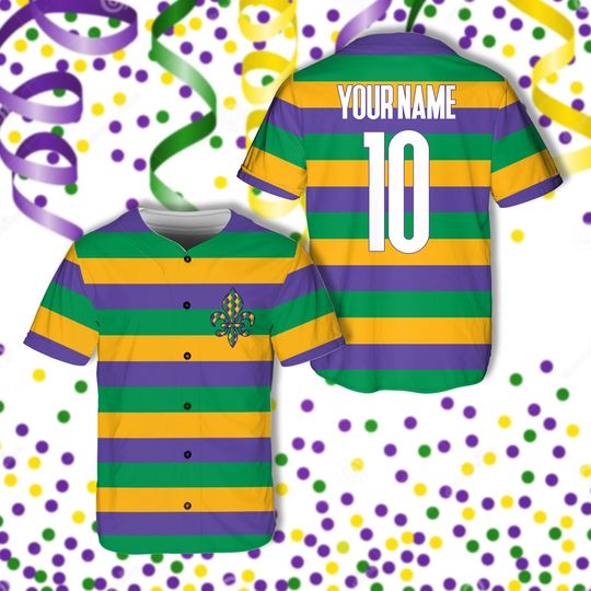 Discover Personalized Stripe Plaid Mardi Gras Baseball Jersey