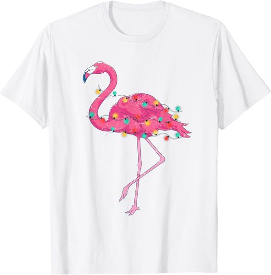 Discover Funny Xmas Lights Pink Flamingo Tropical Christmas In July T-Shirt