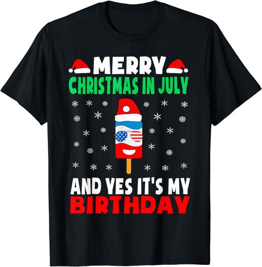 Discover Christmas In July Birthday Shirt Ice Pop in Santa Hat Kids T-Shirt
