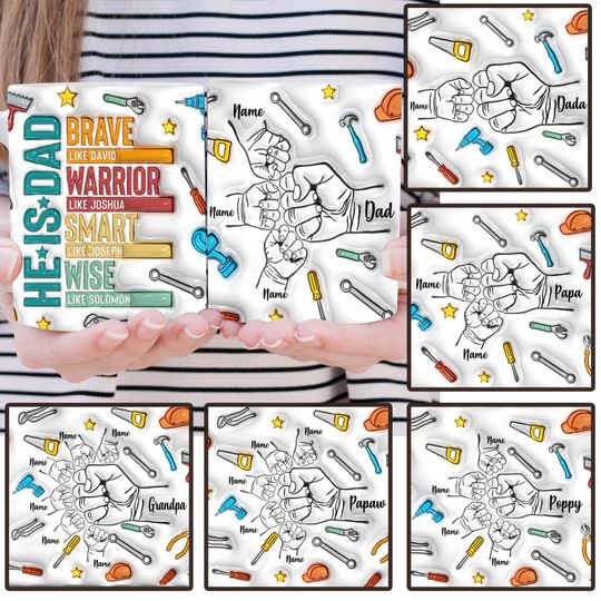 Discover Bundle Custom He Is Dad 11oz Mug, Up to 6 Kids Holding Dads Hand 3D Inflated Effect Mug