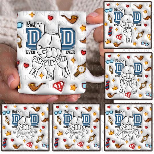 Discover Bundle Custom Best Dad Ever Mug, Up to 6 Kids Holding Dads Hand 3D Inflated Effect Mug
