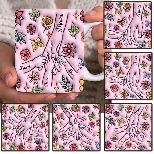 Discover Personalized Holding Moms Hand 3D Inflated Effect Mug, Mother's Day Flower Mug