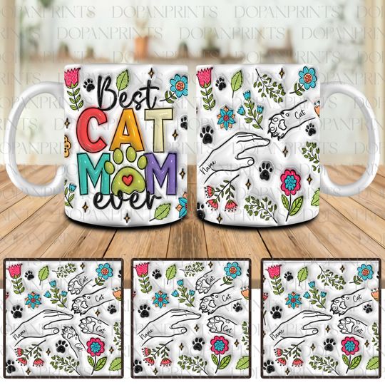Discover Personalized Best Cat Mom Ever Mug, 3D Inflated Effect Mug, Mother's Day Floral Mug