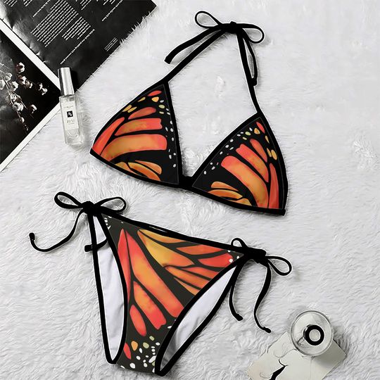 Discover Butterfly print triangle halter two piece set bikini
