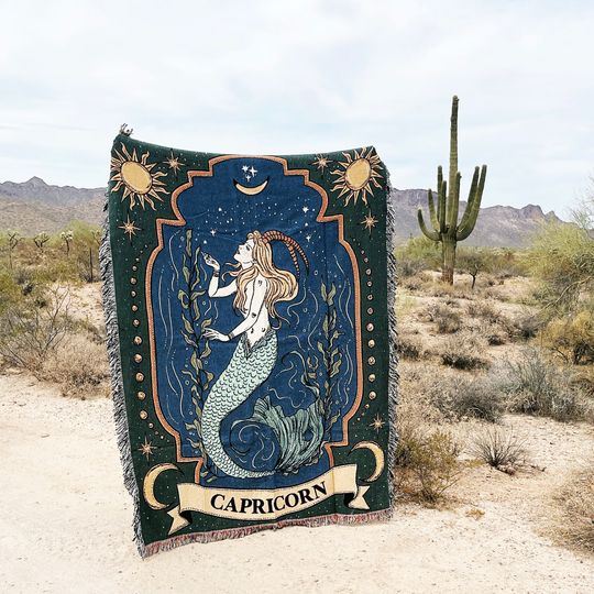 Discover Capricorn Zodiac Woven Fringe Blanket, Capricorn tapestry blanket, zodiac blanket