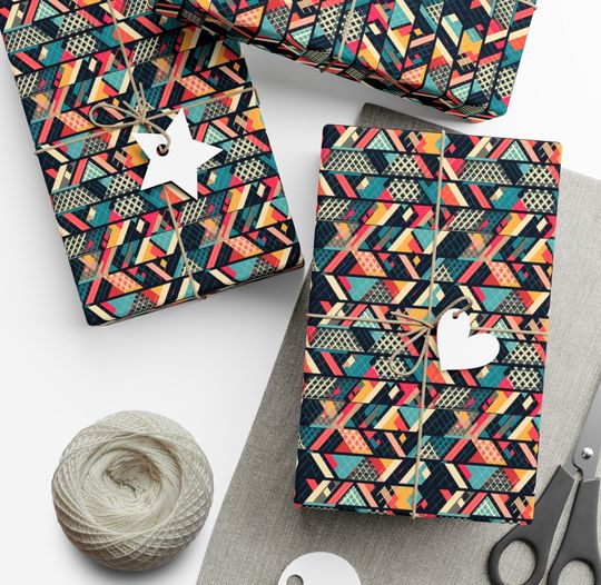 Discover Zig Zag Wrapping Paper Vibrant Teal Black Geometric Wrapping Paper