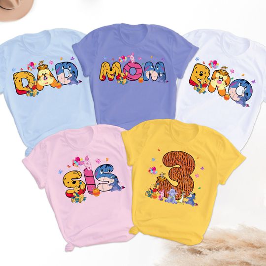 Discover Personalized Pooh Birthday Shirt - Family Trip Matching Gift