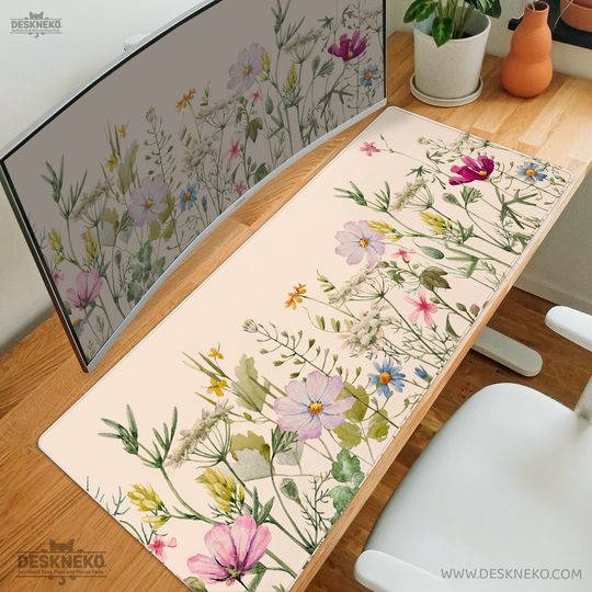 Discover Floral Desk Mat xl, Cottagecore Deskmat xxl, Boho mousepad, Cute minimalist flowers