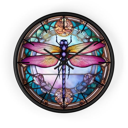 Discover Dragonfly Stained Glass Look - Wall Clock, Fantasy