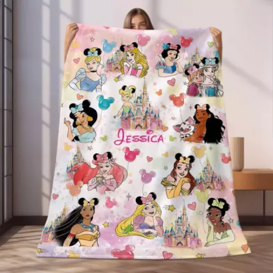 Discover Personalized Beautiful Cartoon Princess Magic Castle Fleece Blanket