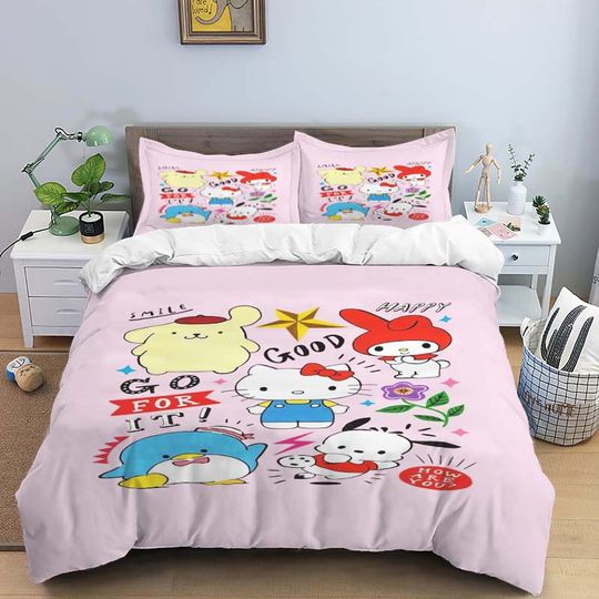 Discover Cute cartoon printed bed supplies set Kawaii pudding dog 3D printed down quilt cute cartoon quilt pillow cover