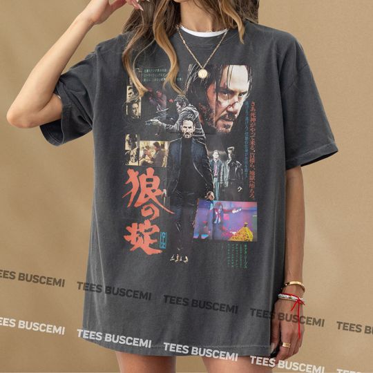 Discover Keanu Reeves Graphic T-Shirt, Action Movie Tee Shirt, John Film Japanese Poster Art Memorabilia Bootleg